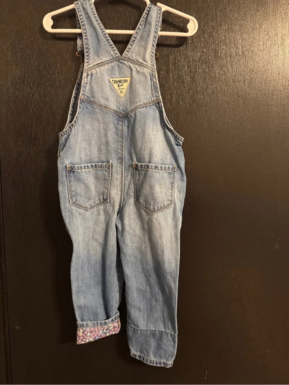 OshKosh B'gosh Light Blue Denim Overalls with Pink Floral Trim
